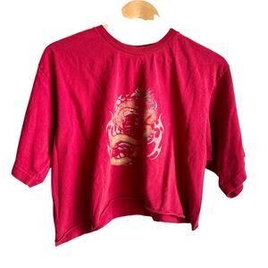 Vintage Y2K No Boundaries Red Dragon Cropped Shirt Size Large 20x19
